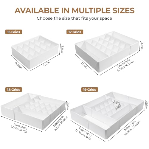 Adjustable Drawer Organizer – 19-Grid Divider for Socks, Bras & Panties, Closet Storage Box for Underwear & Dresser Drawers (15+4) - style: 15+4