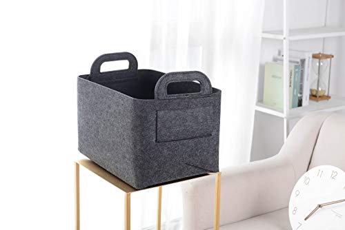 Minoisome Storage Basket Felt Storage Bin Collapsible& Convenient Box Organizer with Carry Handles for Office Bedroom Closet Babies Nursery Toys Laundry (Dark grey, 15.7inch（L）×11inch（W）×10inch（H）) - color: Dark grey, size: 15.7inch（L）×11inch（W）×10inch（H）