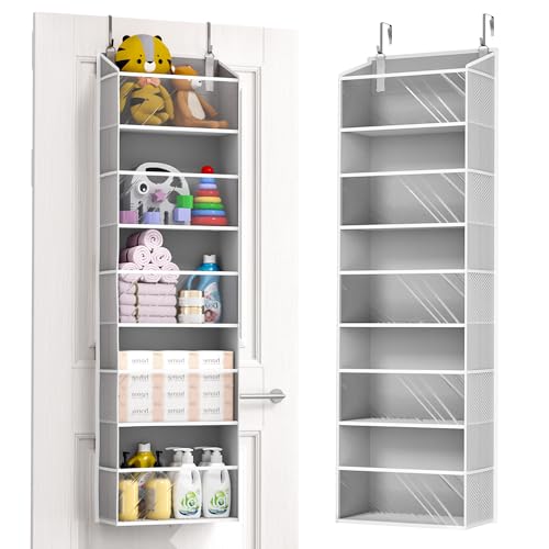 ULG 1-Pack Over Door Organizer with 5 Large Pockets 10 Mesh Side Pockets, 44 lbs Weight Capacity Hanging Storage Organizer with Clear Window for Bedroom Bathroom Kitchen, RV, Camper, Clear Grey - color: Clear Window Grey, size: 1 Pack-5 Tier