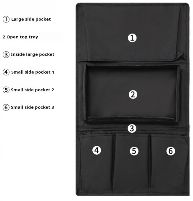 Sofa Armrest Organizer with Spill-Resistant Drink Tray, Multi-Pocket Non-Slip Couch Arm Caddy for Remote Control, Phones, Snacks, Universal Fit for Sofa, Recliner & Armchair - color: black