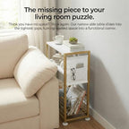 Skinny Side Table with Storage, 3 Tier Slim Side Tables for Small Spaces, Skinny End Table Narrow Bedside Table Narrow Side Table for Living Room, Bedroom - color: White Gold