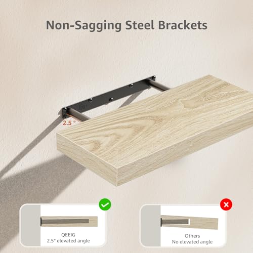 QEEIG Bathroom Floating Shelves for Wall - 15.7" Wall Mounted Shelf Over Toilet Farmhouse Home Decor Display Bookshelf Small 15.7 x 6.7 inch Set of 2, Natural (008-40N) - color: E. Natural, size: 15.7"