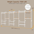 H6 Wall Mounted Closet System, Industrial Pipe Clothes Rack Clothing Racks with 6 Telescopic Rods & 3 Fixing Rods & 9 Shelves, Heavy Duty Closet Organizers and Storage in Wardrobe Closet (White) - color: White