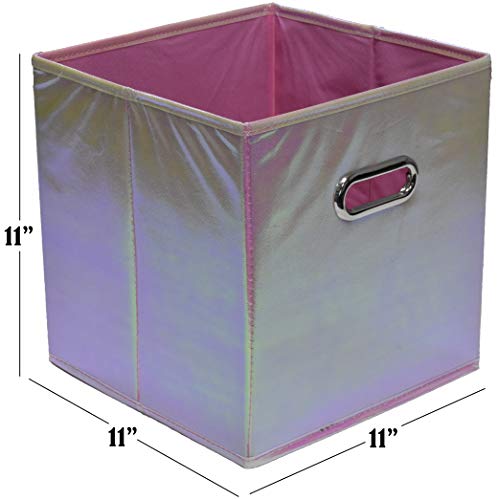 Handy Laundry 6-Pack Foldable Cube Storage Bins – Decorative Collapsible Organizer for Shelves, Closets, Underbed, Clothes, or Kids’ Toys (Shiny Pink) - color: Shiny Pink