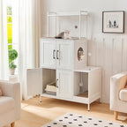 HOOBRO Litter Box Enclosure, Litter Box Furniture with Storage, 2-in-1 Hidden Cat Furniture with Shelf, 2 Dangling Plush Balls and 1 Toy Ball, Large Wooden Cat Washroom, White WT78MW01 - color: White