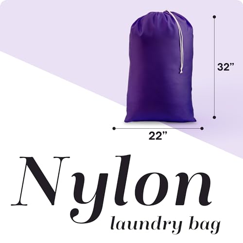 Nylon Laundry Bag - Locking Drawstring Closure and Machine Washable. These Bags will Fit a Laundry Basket or Hamper and Strong Enough to Carry up to Three Loads of Clothes. (Purple) - color: Purple, size: 22" x 32"