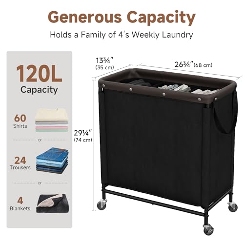 StorageWorks 3 Section Laundry Hamper, Rolling Laundry Cart with Wheels and Handles, Laundry Room Double Sorter for Organizer and Storage, 31.7 Gal(120L), Black - color: Black, size: 120L(3-Section)