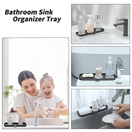 MicoYang Silicone Bathroom Soap Dishes with Drain Spout-Bathroom and Kitchen Sink Organizer,Sponge Holder,Dish Soap Tray,Perfect for Dispenser,Scrubber,Bottle,Cup on Sink or Counter-Coffee 12"×4" - color: Coffee, size: L(12"×4")