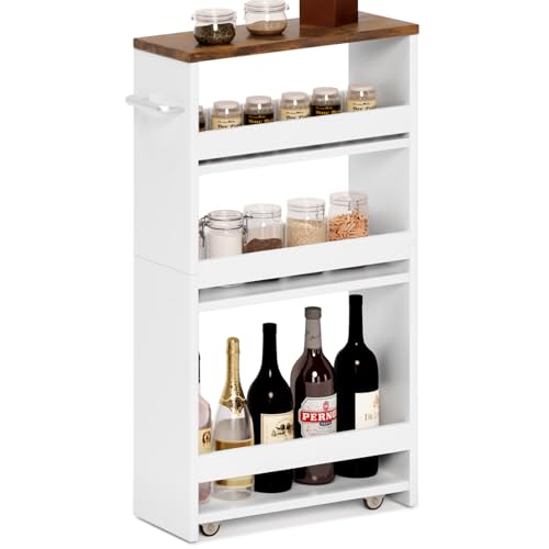 MARTY Rolling Storage Cart 4-Tier White Kitchen Cart with Wheels,Slim Storage Cart with Handle Slide Out Utility Cart Shelving Unit Organizer Trolley for Laundry Narrow Places Bathroom Small Corner - color: White, size: 5.51"D x 15.75"W x 31.5"H
