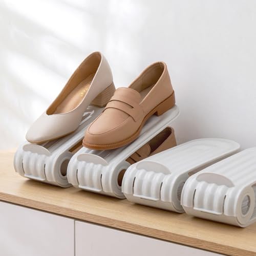 Shoe Slot Organizer 4Pcs Adjustable Shoe Stacker 4 Level PP Shoe Space Saver Dual Layer Shoe Organizers for Closet Grey Shoe Organizers Shoe Space Saver Shoe Slots Shoe Stacker