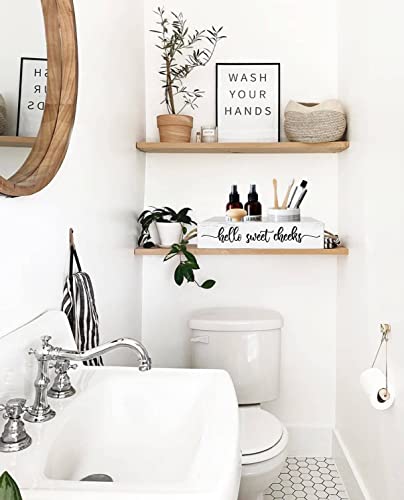 PZJIEAN Funny 2 Sides Hello Sweet Cheeks White Bathroom Decor Box with Handle, Farmhouse Bathroom Decor Box for Toilet Paper, Back of Toilet Organizer - color: White