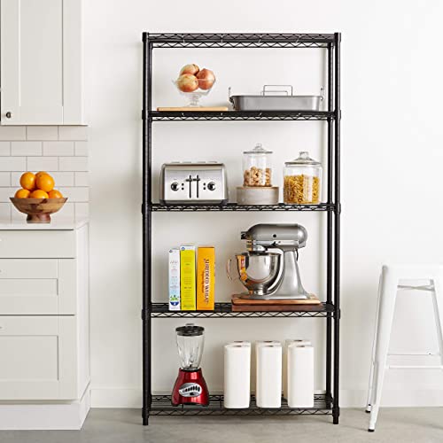 Amazon Basics 5-Shelf Adjustable Heavy Duty Steel Wire Storage Shelves for Garage, Kitchen, Easy Assembly, 36" x 14" x 72", Black | Heavy Duty, Adjustable, for Kitchen, Garage, Shelving Organizer - color: Black, size: 36" L x 14" W x 72" H, style: No Whee