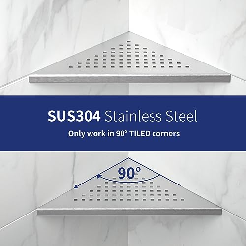 8'' Corner Shower Shelf 2 Pack, 304 Stainless Steel Grout in Shelves for Tiled Wall, Recessed Bathroom Shelf Rack (8'', Silver) - color: Silver, size: 8''