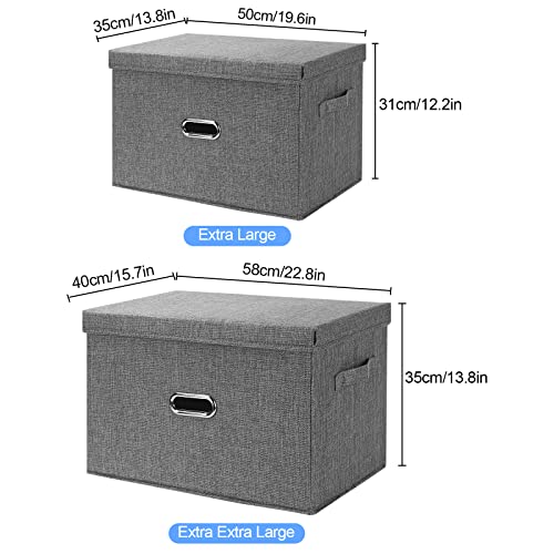 Large Linen Fabric Foldable Storage Bins with Removable Lid and Handles, Washable Storage Box Organizer Containers Baskets Cube with Cover for Bedroom,Closet,Office,Nursery (Grey, XXL) - color: Grey, size: XXL