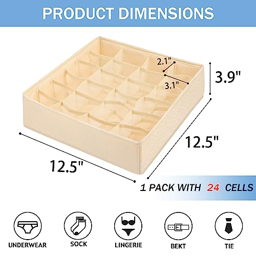 Foldable Storage Cubes Drawer Underwear Organizer Dividers， under Cabinet Organizer 24-Cell Fabric Storage Boxes for Lingerie,Socks,Ties（Creamy-White） - color: Creamy-White