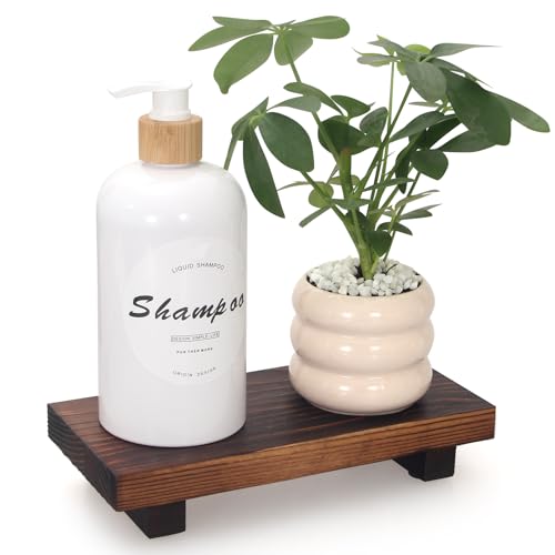 Small Kitchen Sink Soap Tray for Counter Bathroom Vanity Tray Wooden Risers for Kitchen Countertop Decor Dish Soap Dispenser Farmhouse Wood Pedestal Bathroom Organizer Accessories Decorative Trays - color: Brown, size: 8.6" x 4" x 1.6"