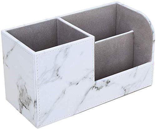 KINGFOM Desk Organizer Office Supplies Caddy Pu Leather Multi-function Storage Box Pen/Pencil,Cell phone, Business Name Cards Remote Control Holder Gray Marble - color: S-gray Marble
