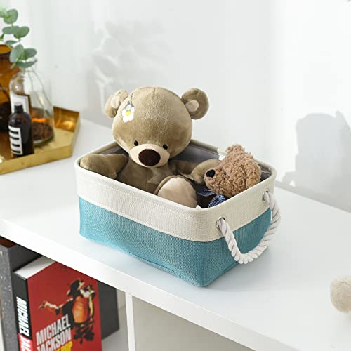 TheWarmHome Fabric Storage Bin with Handles,Storage Basket for Home Storage and Organization, Shelf Basket with Cover for Living Room Bedroom Decor Closet（White & Green,Small ,11.8L×7.9W×5.2H - color: White And Green, size: Small -11.8Lx7.9Wx5.2H