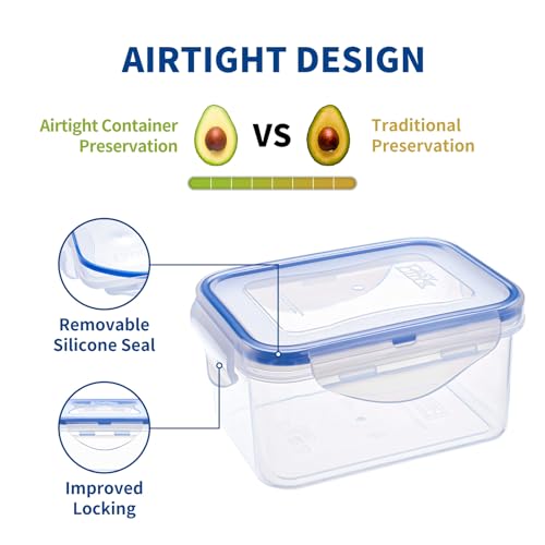 KIGI Food Storage Containers with Airtight Lids, Leak-Proof & Stackable, 4-Sided Locking lids, Ideal for Meal Prep, Snack, Fruit, Lunch & Leftovers, BPA-Free Plastic (2.48 Cup, 8-Piece) - size: 2.48 cup (8-Piece)