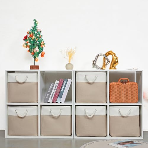 13 x 13 Inch Storage Cubes，6 Pack Cube Storage Bins for Shelves，Fabric Collapsible Storage Bins with Handles, Foldable Storage Basket for Organizing Clothes, Toys, Books (White&Beige) - color: White&Beige（EVA）