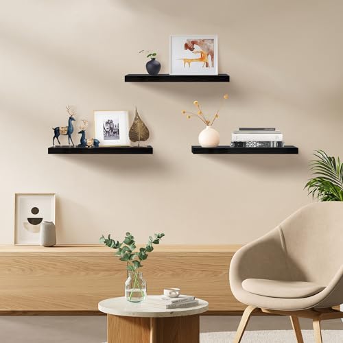 Upassion Floating Shelves for Wall Set of 3, 36" Black Wall Shelves for Home Decor, Frame Display Black Floating Shelf for Living Room, Bedroom, Bathroom, Kitchen - color: Black, size: 36 Inch
