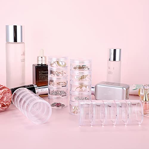 Hipiwe 4 Set Stackable Cosmetic Containers with Screw Lids Plastic Sample Jars 30ml Clear Empty Jars Makeup Sample Containers Nail Accessories Organizer - size: 4Packs 1.9"D x 4.8"H