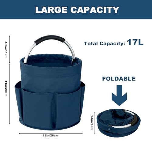Cleaning Caddy with Handle, 17L Foldable Cleaning Supplies Organizer, Portable Storage Basket, Cleaning Supply Caddy, Multifunctional Cleaning Bucket Bag for Garden, Home, Kitchen (Blue) - color: Blue