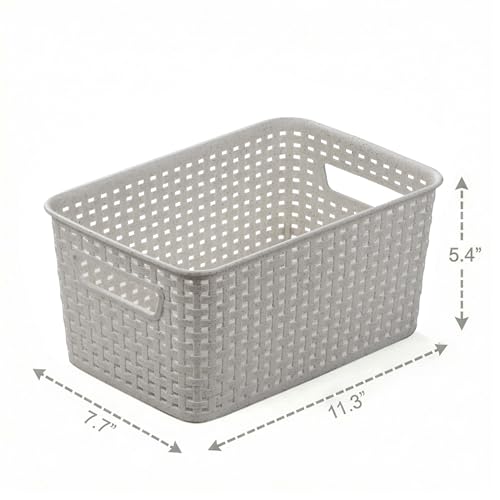 BINO | Plastic Storage Baskets, 5.5 Liter - 3 Pack, Natural Grey | THE WOVEN COLLECTION | Storage Basket for Shelves | Woven Storage Baskets for Organizing Bins Pantry Shelf Organizer | Container Bin - color: Natural Grey, size: 5.5L | 3-Pack