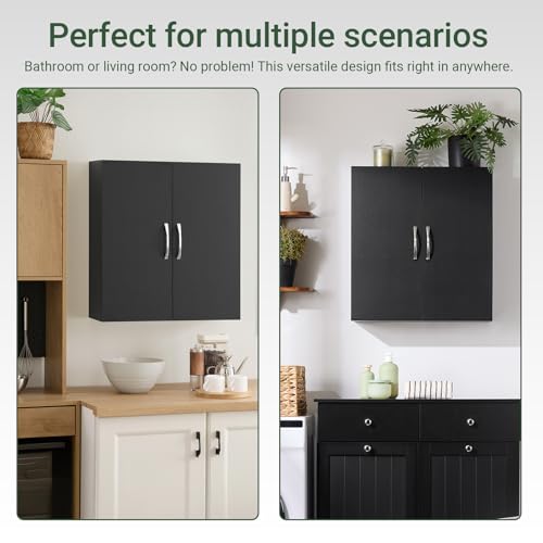 SoBuy Black Kitchen Wall Cabinet, Bathroom Wall Cabinet Over The Toilet Storage, Small Wall Mounted Medicine Cabinet with Adjustable Shelf, Narrow Floating Cabinet for Laundry Room, BZR200-T-SCH - color: Black