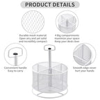Marbrasse Mesh Desk Organizer, 360-Degree Rotating Multi-Functional Pen Holder, 4 Compartments Desktop Stationary Organizer, Home Office Art Supply Storage Box Caddy (White) - color: White