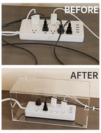 NiHome Large Clear Acrylic Cable Management Box, Power Strip Organizer with Ventilated Cover and Silicone Feet, Includes Reusable Ties, Transparent Cord Hider for Desk and Floor