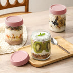 NETANY 6-pack 16oz Glass jars with Airtight Lids, Overnight Oats Containers with Lids, Wide mouth Mason Salad jars, Glass Food Storage Containers for Snacks Yogurt Spice Sugar-Pink - color: Pink-6pack-16oz