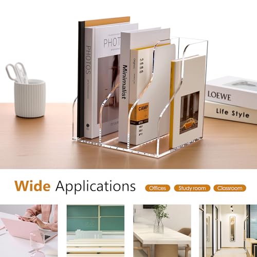 SANRUI Acrylic File Organizer, Clear Magazine File Holder with 3 Vertical Compartments, Desk Organizer for Home School Office Organization, Desk Bookshelf - size: A4, 3 Sections, 1 Pack