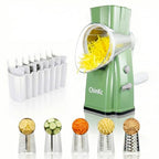 Upgrade Rotary Cheese Grater Shredder with Handle, Strong Suction Base, Multi-purpose Rotary Grater Slicer with 5 Interchangeable Blades for Ice, Vegetables, Fruit, Nuts with Blade Storage Box - color: White+Green