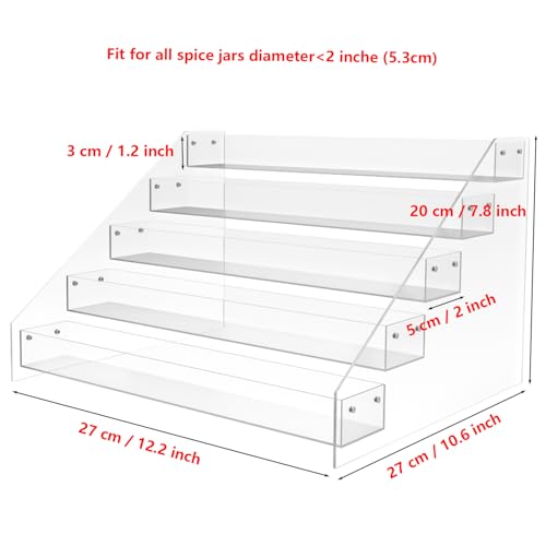WUIVIUT Spice Rack Organizer For Cabinet, 1 4/5 in/Tier Acrylic Tiered Spice Shelf Can Storage Organizer for Kitchen Pantry Countertop - size: 5 Tier - inner width 2''