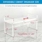 9" Deep Expandable Cabinet Shelf Organizer Riser, 14"-25" Adjustable Cabinet Shelves Rack for Kitchen Pantry Cupboard Under Sink Countertop, 8" High Bottom Layer, White(2 Pack) - size: 2-Pack 9''W