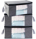 Storage Clothes Bins Closet Bags - 35L Containers Organizer Boxes Clothing Bin Organization for Organizing Blanket Pillow Sheet Sweater, Foldable Bedroom Small Storage Totes With Lids Zipper, 3pc Pack