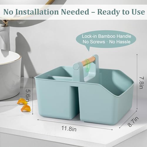 rejomiik Portable Shower Caddy Basket with Bamboo Handle, Plastic Cleaning Caddy Bathroom Organizer Tote for College Dorm Essentials, Bath Toy Storage, Blue - color: Blue