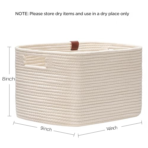UBBCARE 4 Pack Baskets for Organizing, Woven Storage Baskets with Label for Toys and Towel, Rectangle Cotton Rope Basket with Handles, 14''L x9''W x8''H, Off-White - color: Off-White, size: 4 Pack - 14 X 8 X 9 Inches