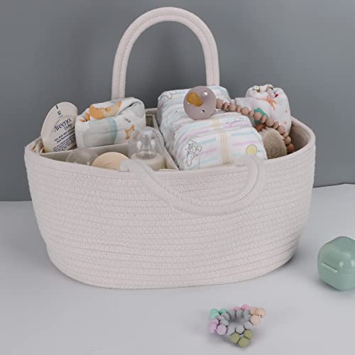 Baby Diaper Caddy Organizer for Girl Boy Cotton Rope Nursery Storage Bin Basket Portable Holder Tote Bag for Changing Table Car Travel Baby Shower Gifts Newborn Essentials Registry Must Haves White - color: White, size: Regular