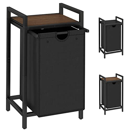 LAATOOREE Laundry Hamper, Two-Color Laundry Basket with Removable Laundry Bag and Top Shelf, Clothes Hamper for Samll Space,Laundry Room, Bedroom, Bathroom - style: 1bag-Black Walnut