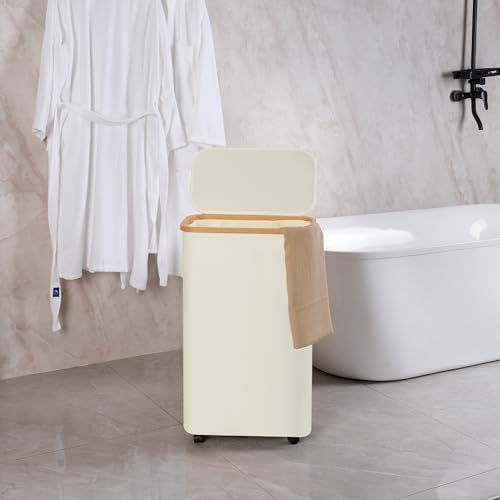 efluky Slim Laundry Hamper with Wheels, Narrow Laundry Basket with Lid and Removable Bag, Aesthetic Dirty Clothes Hamper on Wheels for Laundry Room, Bedroom, Dorm and Bathroom, 75L Beige - color: Beige, size: 75L