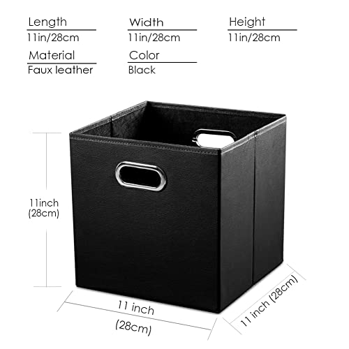 PRANDOM Leather Foldable Cube Storage Bins 11x11 inch [2-Pack] Fabric Storage Baskets Cubes Drawer with Cotton Handles Organizer for Shelves Nursery Closet Bedroom Clothes Black - color: Black, size: 11x11 in(2-Pack)