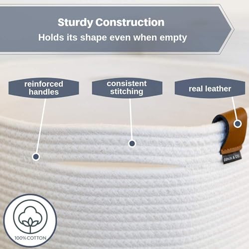 DENJA & CO Extra Large Blanket Basket for Living Room - White Farmhouse Woven Baskets for Storage | Cotton Rope Large Baskets for Blankets, Pillows, Toys, or Laundry | Ivory White (21" Wide x 13.8" Tall) - color: Ivory, size: Extra Large (21"W x 13.8"H)