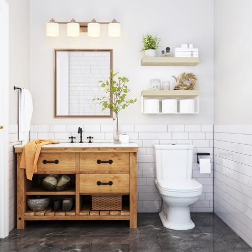QEEIG Bathroom Shelves Over Toilet - Wall Mounted Floating Shelves Toilet Paper Storage Small Farmhouse Decor Shelf 16 inch Set of 2, Natural (019-BNW2) - color: E. Natural, size: 2pcs