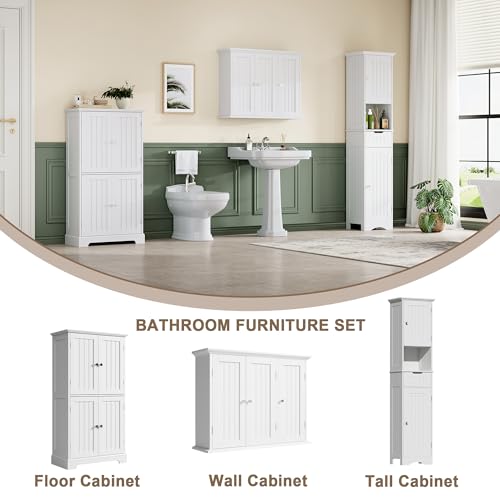 ChooChoo Bathroom Wall Cabinet with 3 Doors, Laundry Cabinet Wall Mounted, Medicine Cabinet with Adjustable Shelves, Hanging Kitchen Cupboard Organizer, White - color: White, size: 9.06"D x 31.1"W x 23.4"H