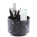 Round Leather Art Supply Organizer,Remote Control Holder,360-degree Rotating Pen Organizer with 4 Compartments(1-Marble Black Silver) - color: 1-Marble Black Silver