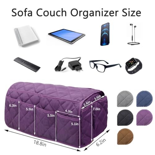 Sofa Armrest Organizer,Couch Remote Control Holder with 14 Pockets Waterproof Non Slip Recliner Organizer for TV Remotes Caddy, Book, Magazines, Ipad (Purple) - color: Purple