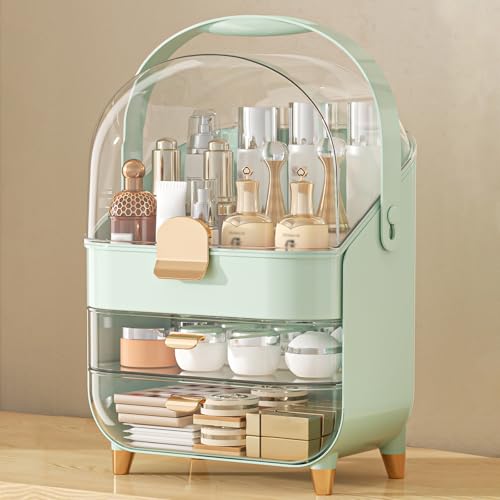 Anylady Makeup Organizer Countertop, Skincare Holder Bathroom Counter Organizer, Storage Box Cosmetic Display Cases, Teen Girl Gifts Make up Organizers for Vanity, Dresser - color: Green