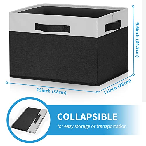 GhvyenntteS Large Storage Baskets for Shelves 3 Pack, Collapsible Fabric Storage Bins with 3 Handles, Decorative Closet Organizers and Storage bins for Clothes Blanket Beddings (Black, 15"x11"x9.6") - color: Black & White, size: Large-3 Pack